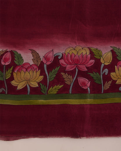 Maroon Beige Munga Tussar Printed Kurta Suit with Hand Printed Dupatta