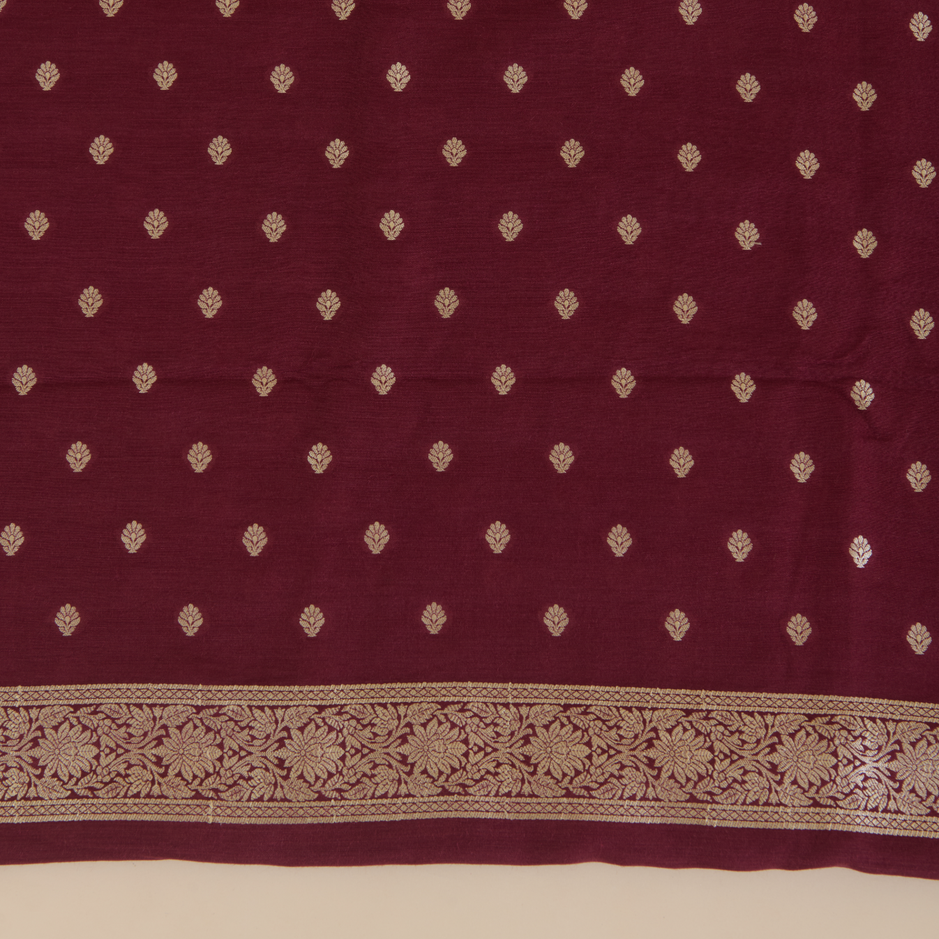 Maroon Muga Tussar Woven Butti Kurta Set with Striped Dupatta
