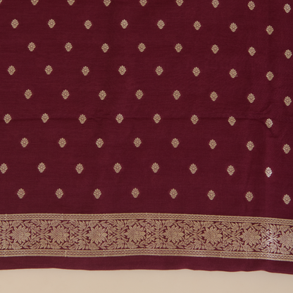 Maroon Muga Tussar Woven Butti Kurta Set with Striped Dupatta