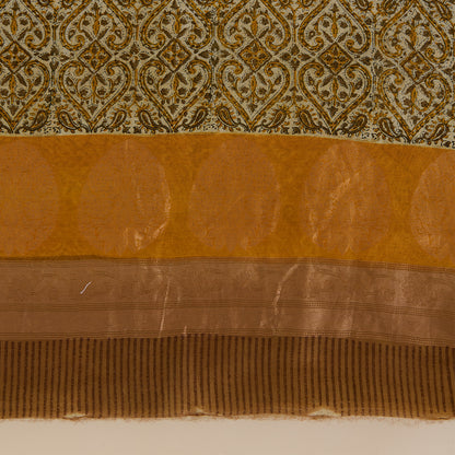 Mustard Maheshwari Printed Kurta with Woven Border & Dupatta