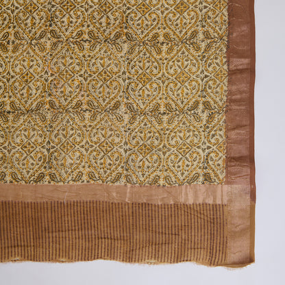 Mustard Maheshwari Printed Kurta with Woven Border & Dupatta