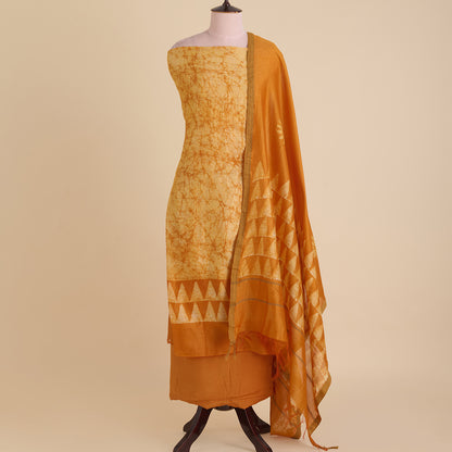 Mustard Maheshwari Batik Printed Kurta with Dupatta