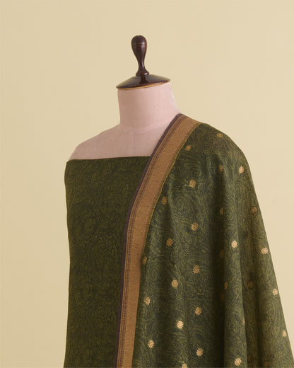 Mehendi Green Munga Tussar Printed Kurta Set with Woven Border & Dupatta