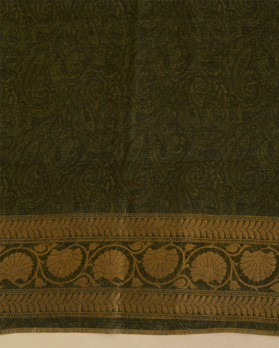Mehendi Green Munga Tussar Printed Kurta Set with Woven Border & Dupatta