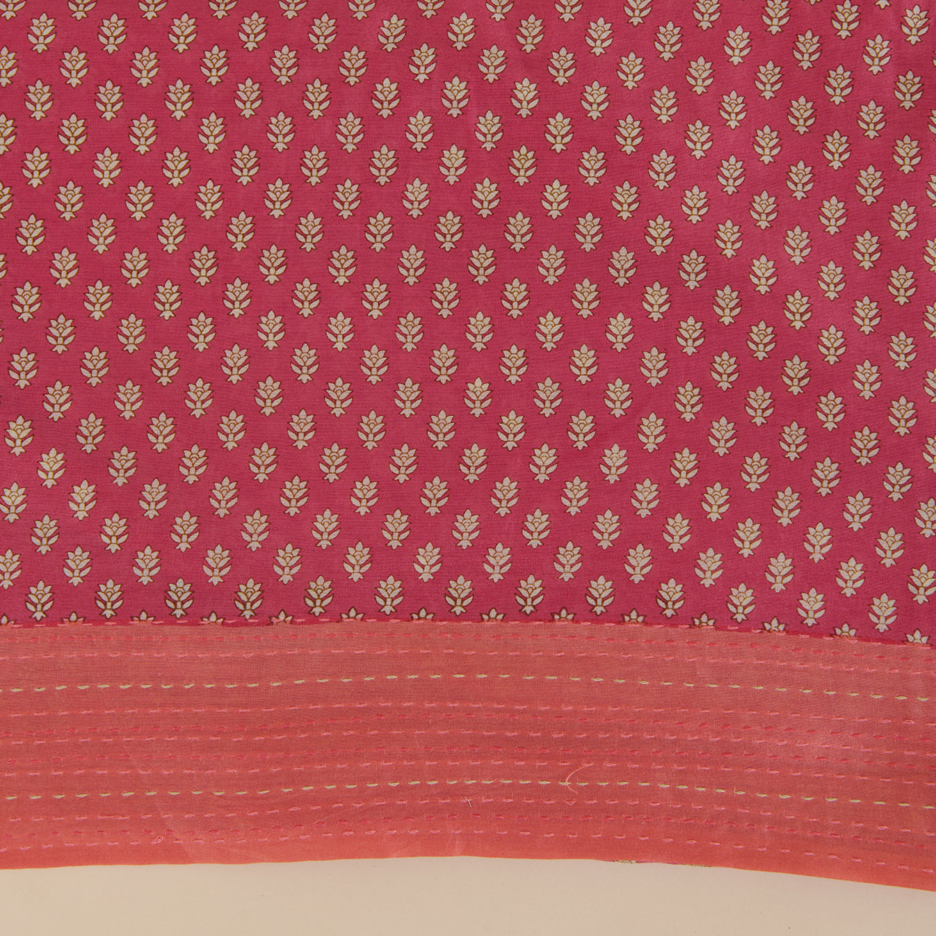 Pink Maheshwari Printed Kurta with Katha Stitch Embroidered Daman