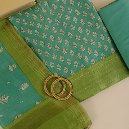 Pista Green Maheshwari Printed Kurta with Katha Stitch Daman