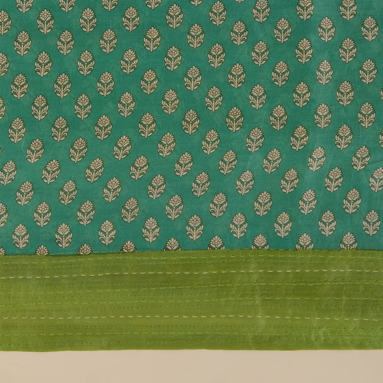 Pista Green Maheshwari Printed Kurta with Katha Stitch Daman