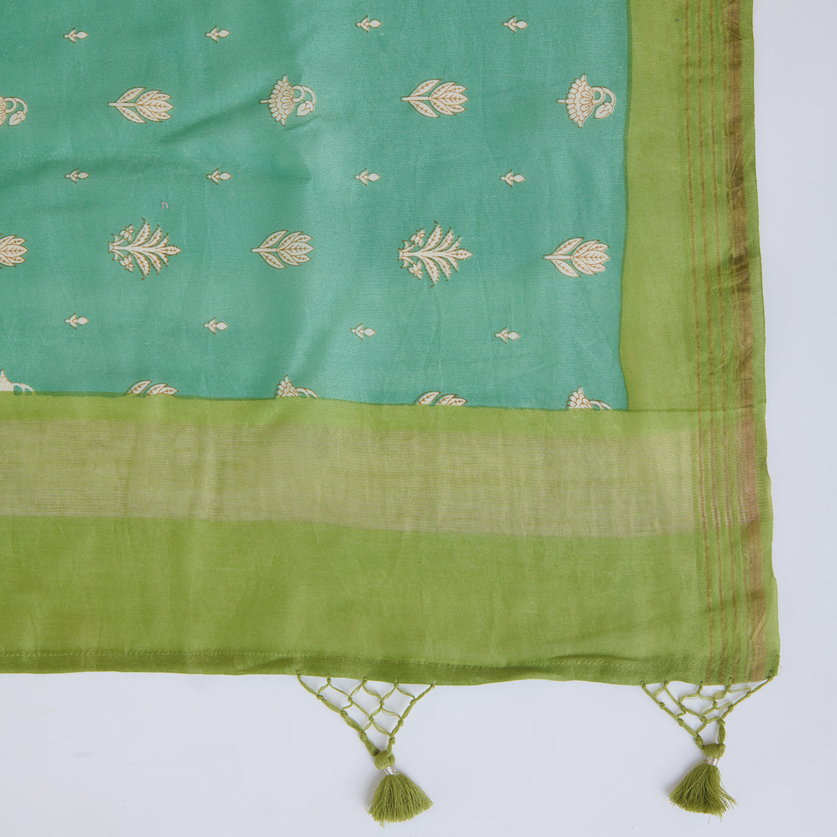 Pista Green Maheshwari Printed Kurta with Katha Stitch Daman
