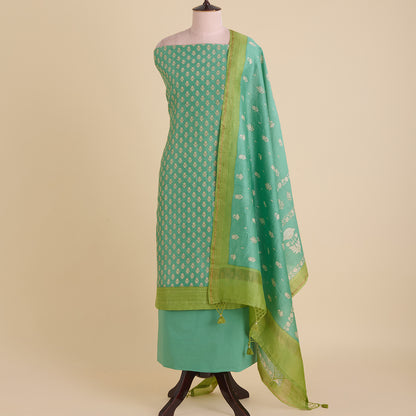 Pista Green Maheshwari Printed Kurta with Katha Stitch Daman