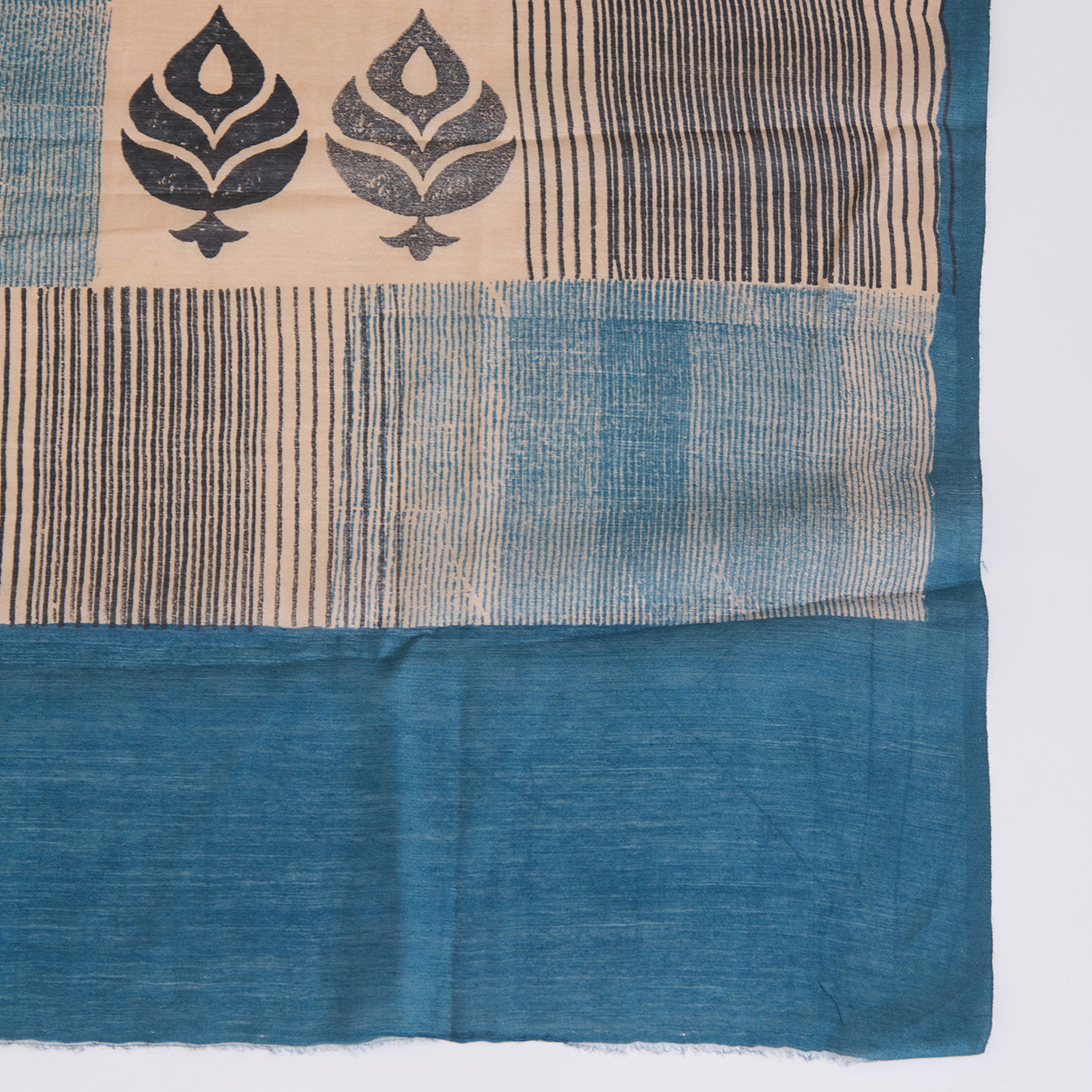 Petrol Blue Muga Silk Printed Kurta Set with Dupatta