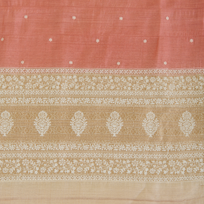 Peach Muga Silk Embroidered Kurta Set with Dupatta