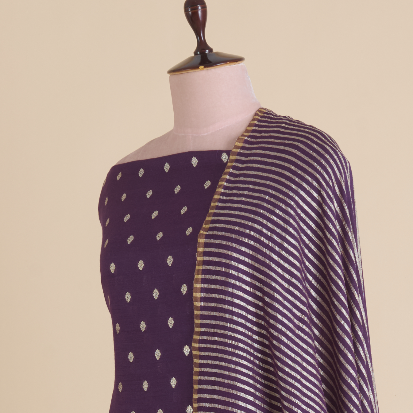 Purple Muga Tussar Woven Butti Kurta with Striped Dupatta