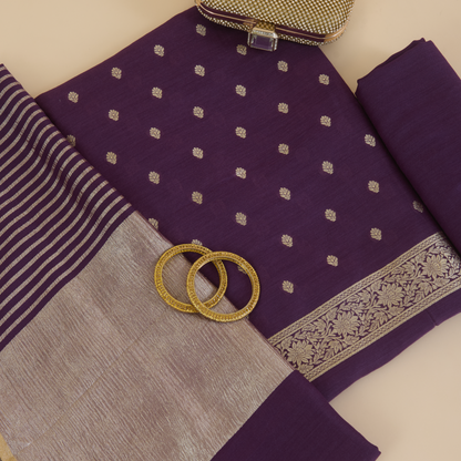 Purple Muga Tussar Woven Butti Kurta with Striped Dupatta