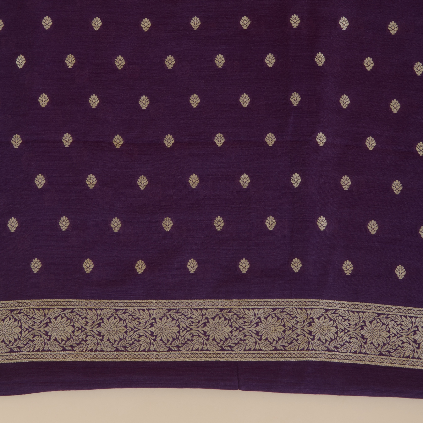 Purple Muga Tussar Woven Butti Kurta with Striped Dupatta