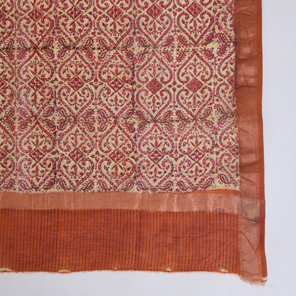 Pink Maheshwari Printed Kurta with Woven Border & Dupatta