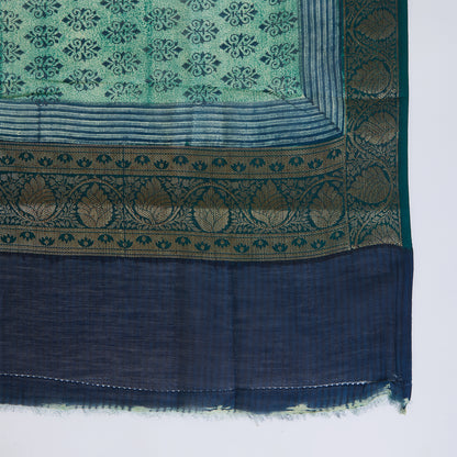 Peacock Green Maheshwari Printed Kurta with Woven Border & Dupatta