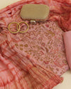 Munga Tussar Digital Printed Kurta Set with Dupatta & Silk Bottom Peach