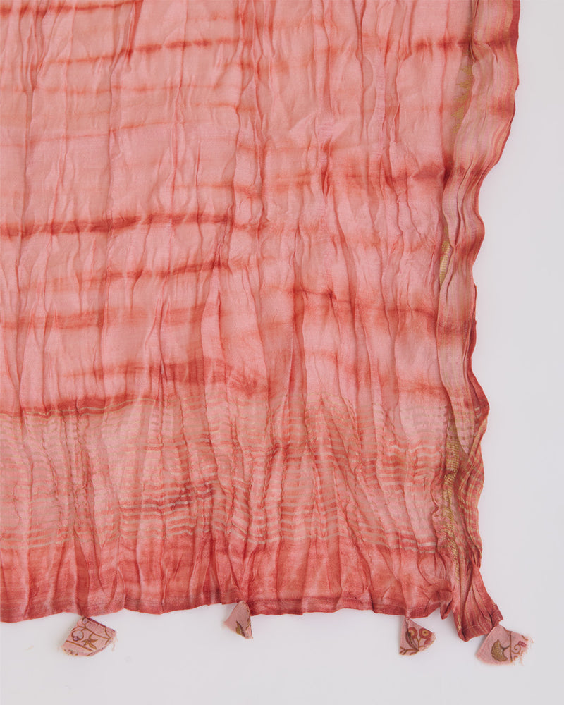 Munga Tussar Digital Printed Kurta Set with Dupatta & Silk Bottom Peach