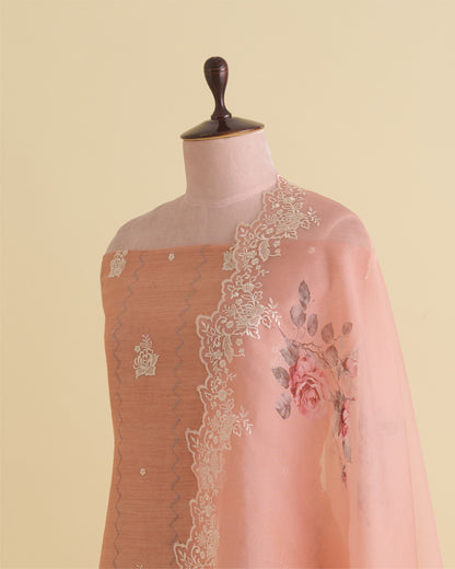 Peach Munga Tussar Silk Kurta Set with Resham Embroidery