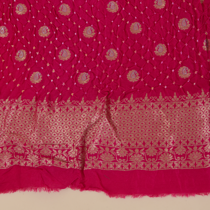 Rani Pink Muga Silk Bandhej Woven Suit with Dupatta