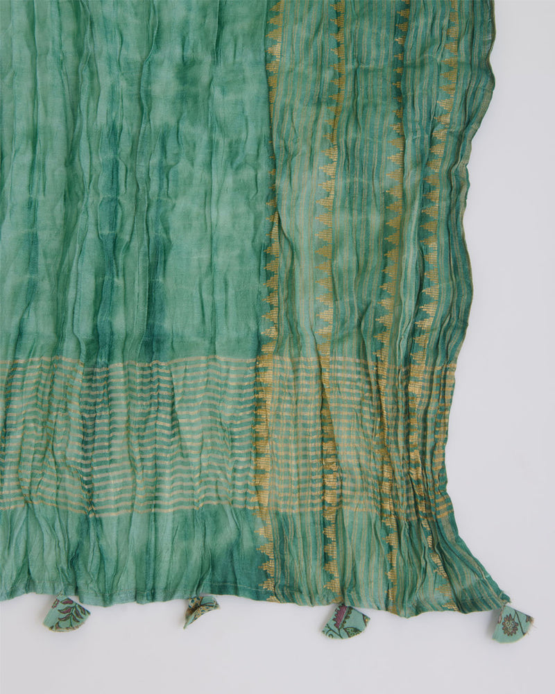 Munga Tussar Digital Printed Kurta Suit Piece Sea Green