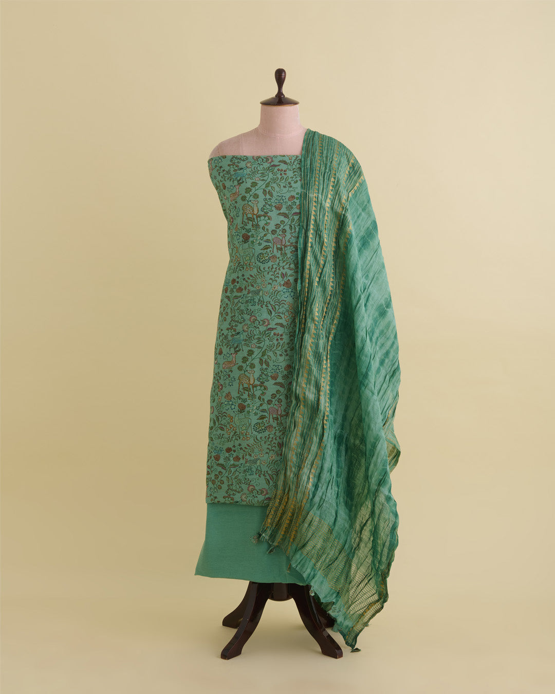 Munga Tussar Digital Printed Kurta Suit Piece Sea Green
