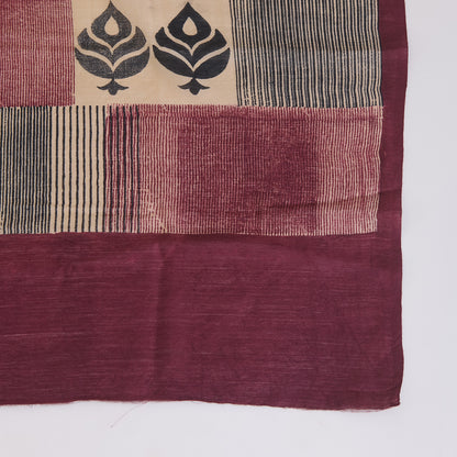 Wine Muga Silk Printed Kurta Set with Chanderi Bottom