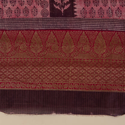 Wine Maheshwari Printed Kurta with Woven Border & Dupatta
