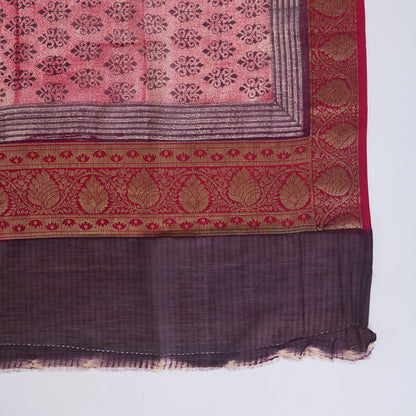 Wine Maheshwari Printed Kurta with Woven Border & Dupatta