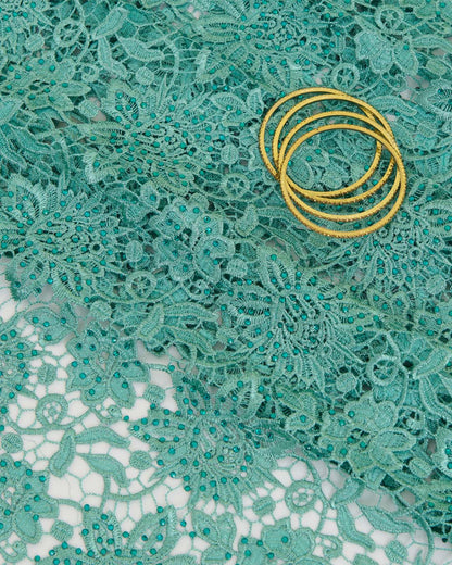 Net Crochet Flower Jaal Fabric - Aqua Green