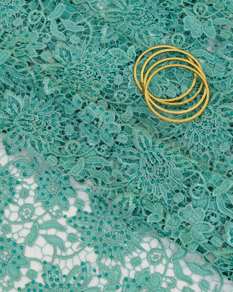 Net Crochet Flower Jaal Fabric - Aqua Green