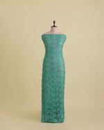 Net Crochet Flower Jaal Fabric - Aqua Green