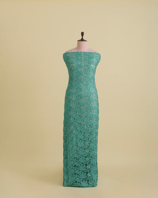Net Crochet Flower Jaal Fabric - Aqua Green