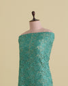 Net Crochet Flower Jaal Fabric - Aqua Green