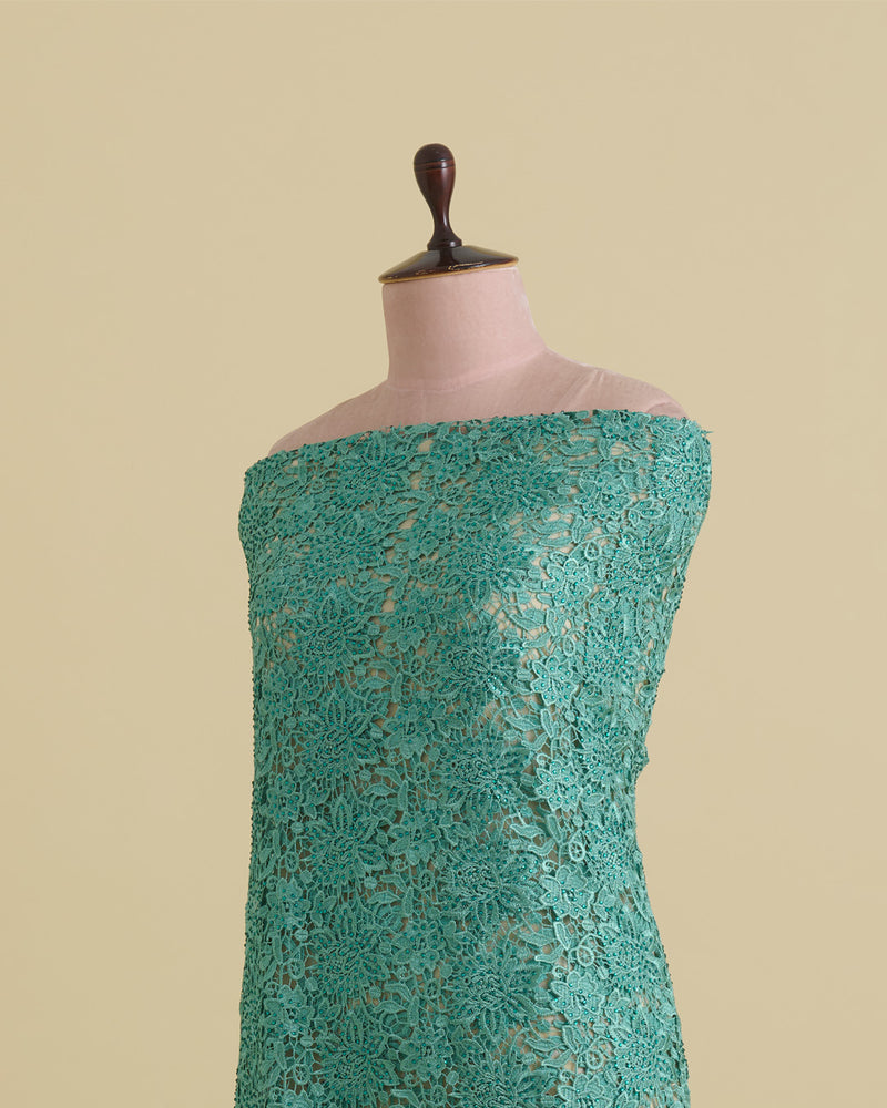Net Crochet Flower Jaal Fabric - Aqua Green