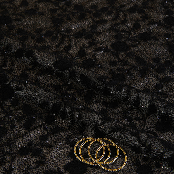 Black Net Resham Sequin Embroidered Jaal