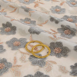 Grey Net Velvet Appliqué Cutdana Sequin Jaal Fabric