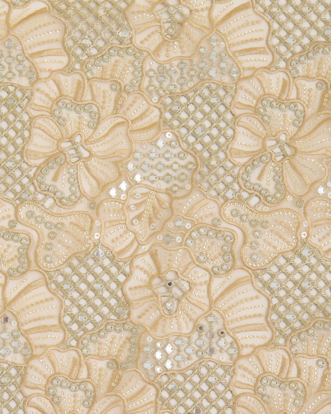 Gold Net Mirror Sequins Cut Work Embroidery Fabric
