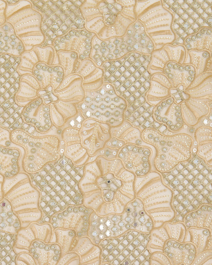 Gold Net Mirror Sequins Cut Work Embroidery Fabric