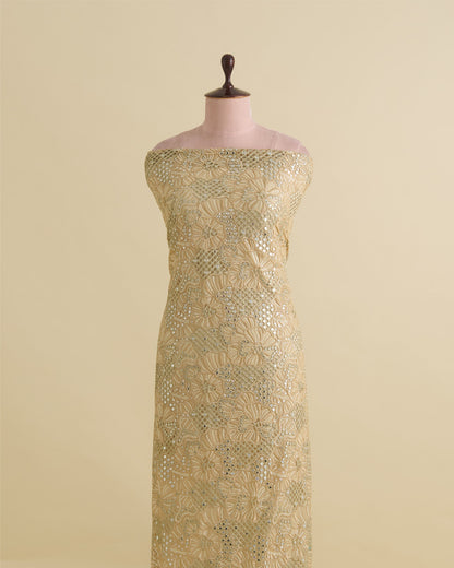 Gold Net Mirror Sequins Cut Work Embroidery Fabric