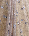 Lilac Matt Net Sequins Fabric with 3D Floral Embroidery