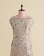 Lilac Matt Net Sequins Fabric with 3D Floral Embroidery