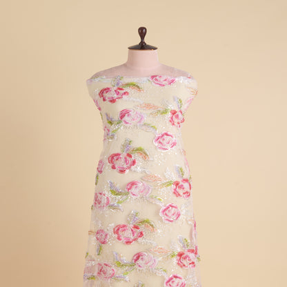 Multicolor Net Frill Multi Flower with Pearl & Sequin Embroidery Fabric