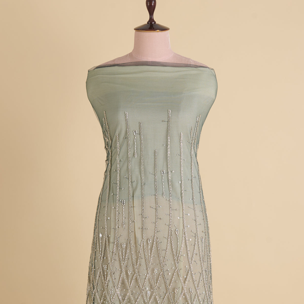 Peacock Green Net Cutdana Sequin Daman Work Fabric