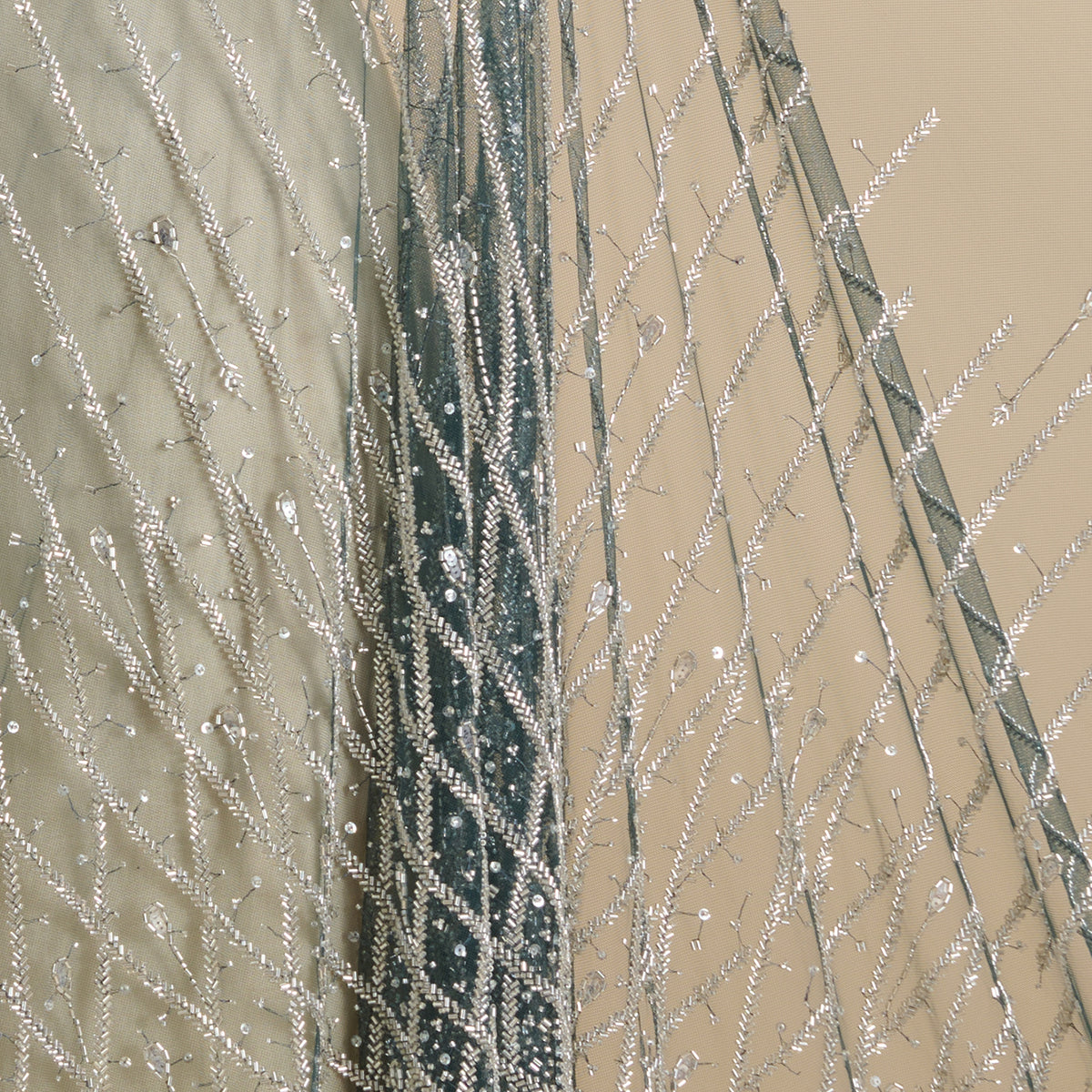 Peacock Green Net Cutdana Sequin Daman Work Fabric