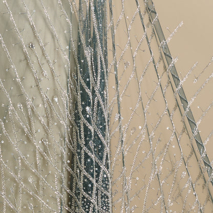 Peacock Green Net Cutdana Sequin Daman Work Fabric