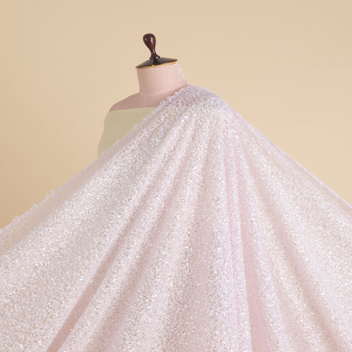 Pink Net Cut Work Sequin Cutdana Pearl Embroidery Jaal Fabric