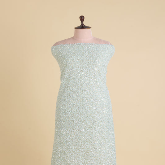 Sea Green Net Cutwork Sequin Cutdana Pearl Embroidery Jaal Fabric