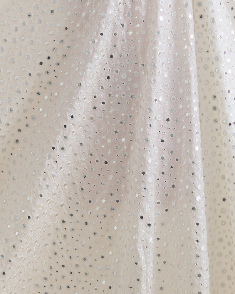 White Nokia Silk Thread Embroidery Mirror Work Fabric