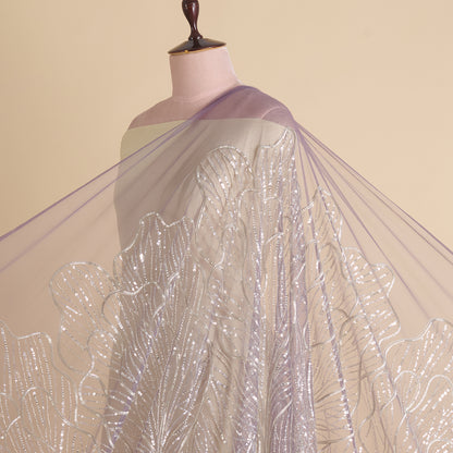 Lilac Net Cutdana Sequin Embroidery Jaal Fabric